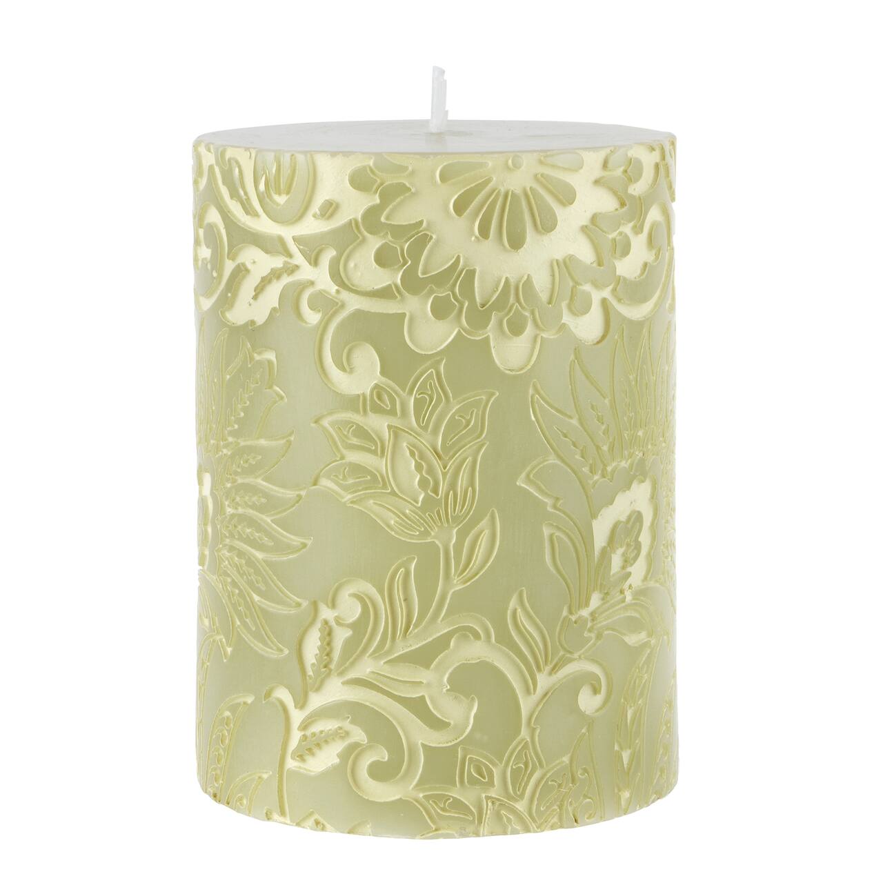 Sage & White Floral Embossed Pillar Candle by Ashland®